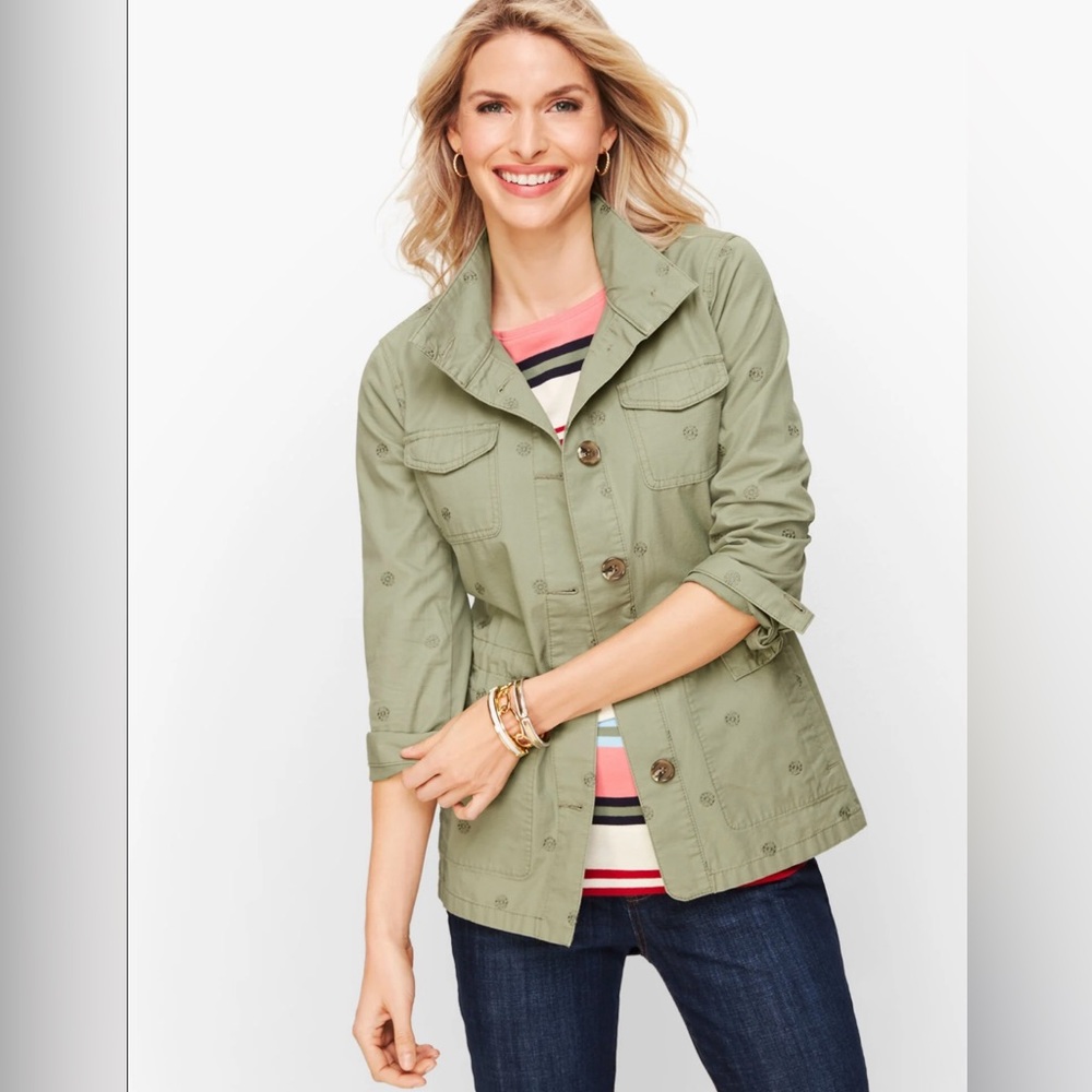 NWOT TALBOTS SAFARI JACKET - EMBROIDERED SAGE